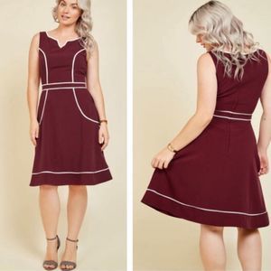 ModCloth A Lot to Author A-Line Dress Burgundy Pockets Size Medium